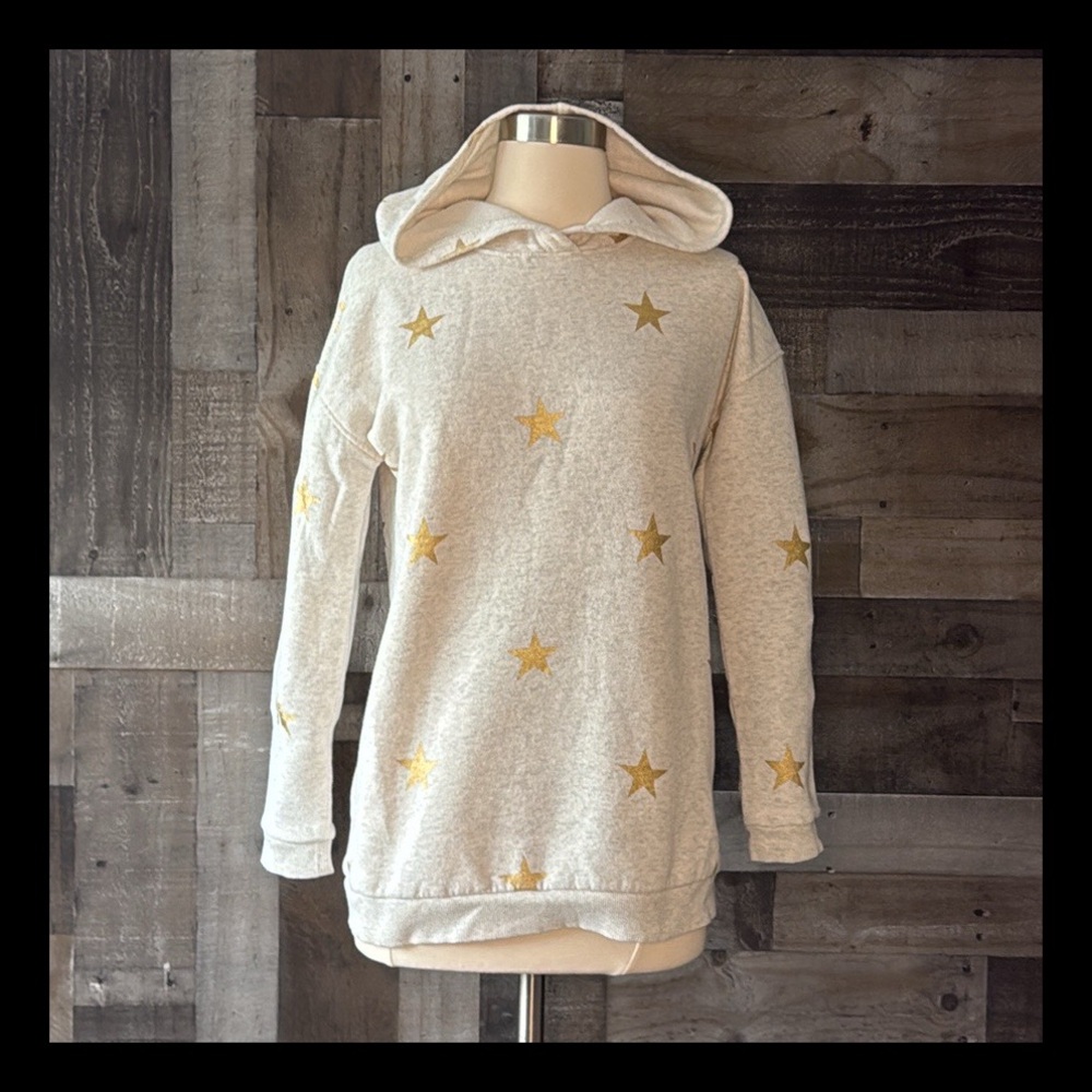 H&M pull over hoodie girls size 14 preppy sparkly gold stars slouchy feminine